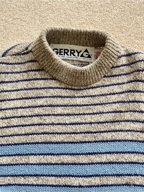 Vintage Striped Wool Sweater, Blue, Grey, USA Gerry Outerwear, XS, 80s Knit